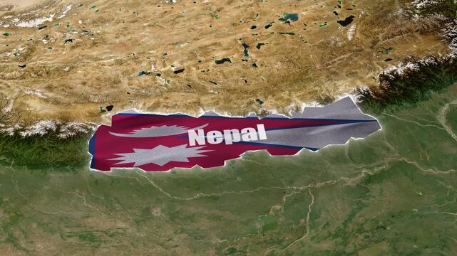 Nepal 3D Map Animation 4K with National Flag Political Borders Geographic Territory Himalayan Landscape and Asian Location
