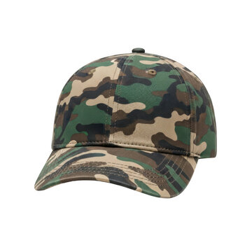 Camouflage baseball cap with a green pattern isolated on transparent background
