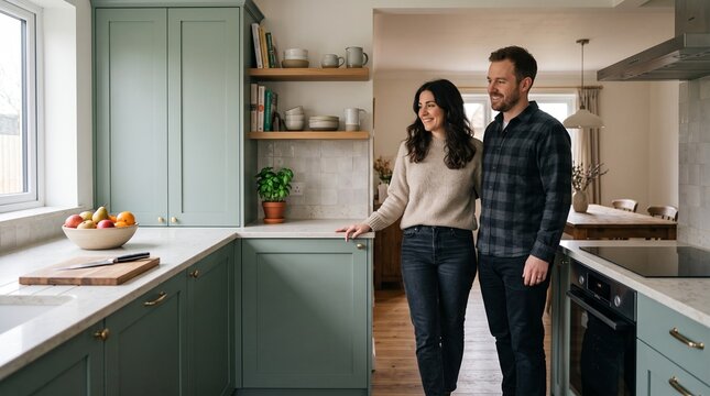 Couple admires a cost-conscious kitchen cabinet update