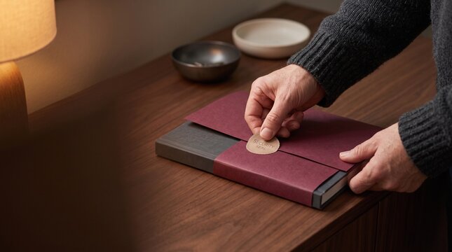 Hands seal a private household planning folio
