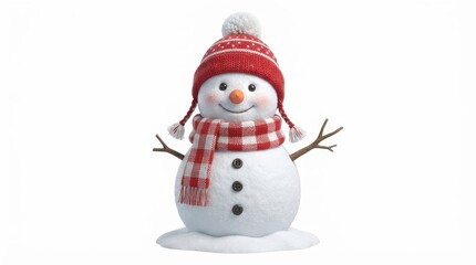 Fototapeta premium Cute snowman figurine with red hat and scarf