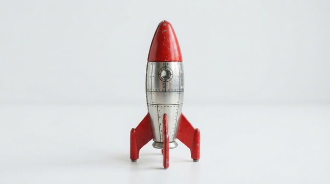 Vintage red and silver toy rocket ship