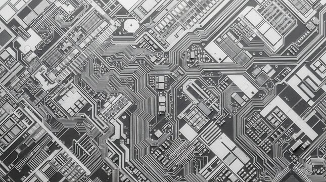 Abstract electronic circuit board texture in monochrome