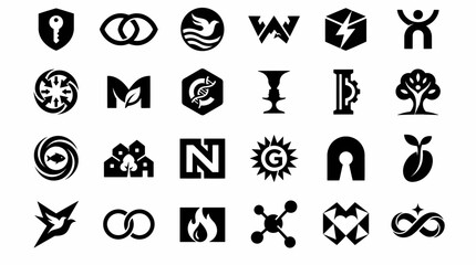 Fototapeta premium Abstract Negative Space Icon Collection with Creative Geometric, Organic and Symbolic Branding Concepts