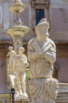 Marble statue at Fontana Pretoria in Palermo, Sicily