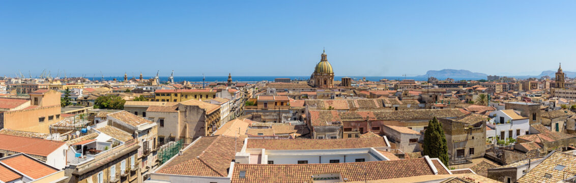 Panoramic skyline of Palermo and the Mediterranean coast
