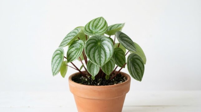 Peperomia argyreia watermelon plant in a terracotta pot