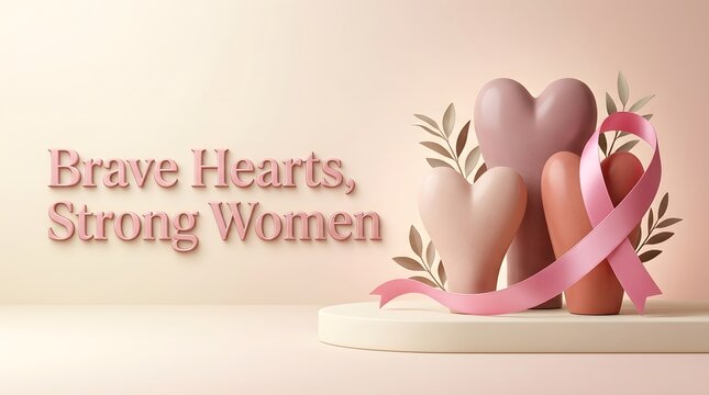 Elegant artistic composition featuring pink ribbons and hearts for breast cancer awareness day supporting brave women everywhere
