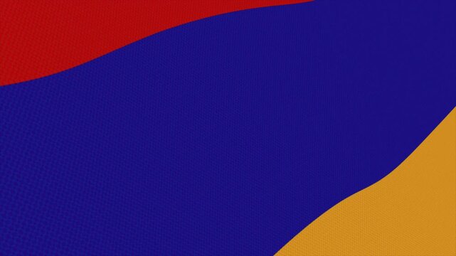 Flag of Armenia waving slowly in the foreground and moving upwards.