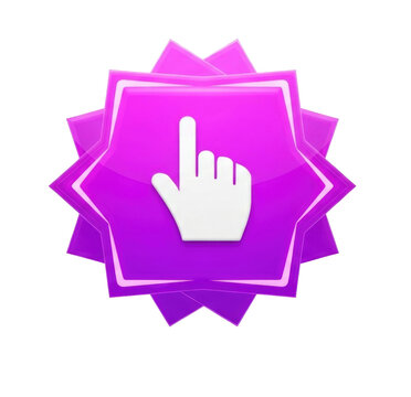 Purple star badge with white hand cursor icon for web design Cutout PNG