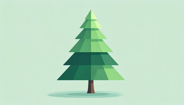 Minimalist geometric pine tree illustration on green background.