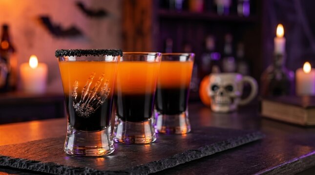 Three Small Shot Glasses Layered Halloween Gradient.