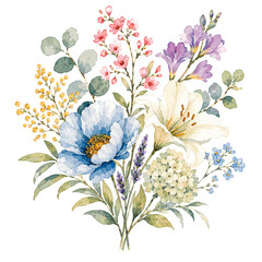Obraz premium Beautiful watercolor floral composition featuring blue 