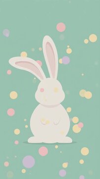 Minimalist cute white rabbit with floating pastel bubbles animation, ai generated
