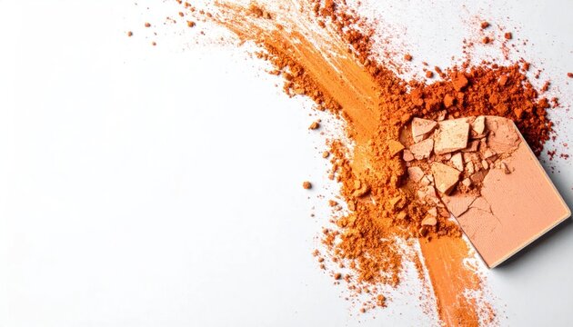 Crushed orange powder makeup on white background.