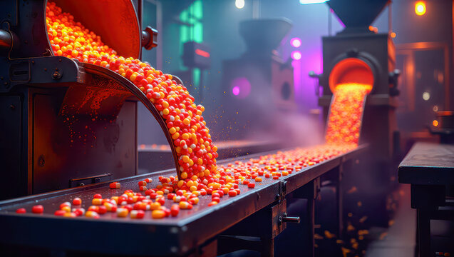 AI-generated image of Halloween candy factory