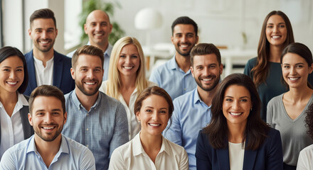 Obraz premium Big multiethnic business team looking cheerfully at camera perfect for excellent corporate diversity successful teamwork happy company staff and strong office partnership