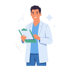 Fototapeta premium Smiling Doctor Holding Clipboard With Medical Information