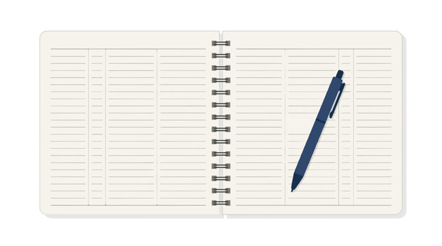 An illustration of an Open Ledger Book with Blue Pen Ready for Writing