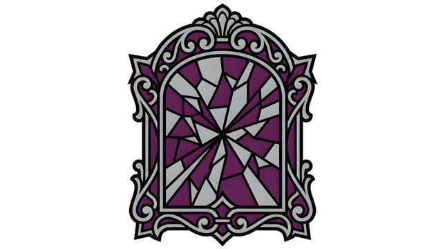 Broken Gothic Stained Glass Window with Shattered Mirror Frame Vector Illustration