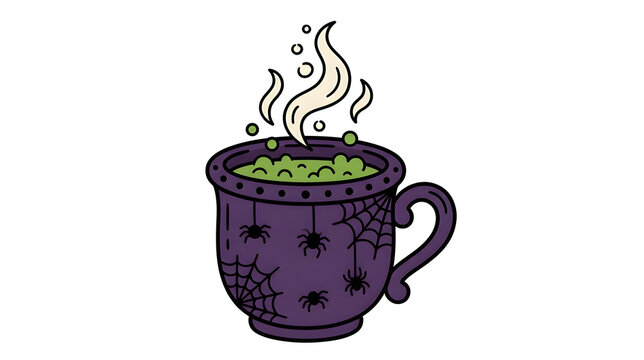Witch Halloween Mug with Spiderweb Pattern Filled with Bubbling Green Brew
