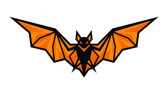 Geometric Flying Bat Logo Icon with Orange Wings Vector Illustration