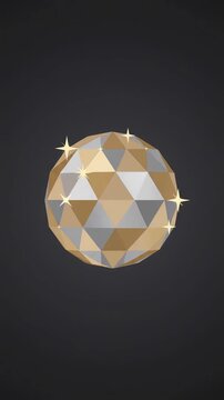 Minimalist golden geometric disco ball rotating animation, ai generated