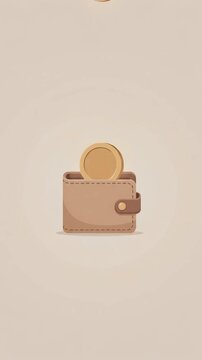 Minimalist wallet and falling golden coins money concept motion graphic, ai generated