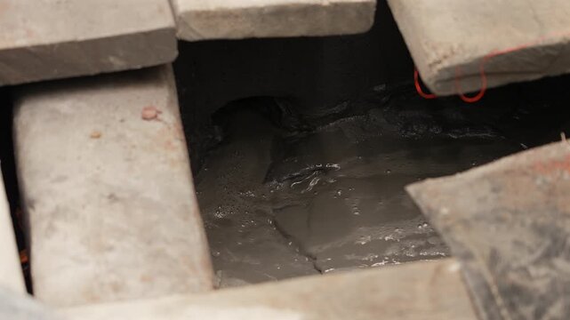 Gold Ore Processing Slurry Draining Under Floor in La Rinconada