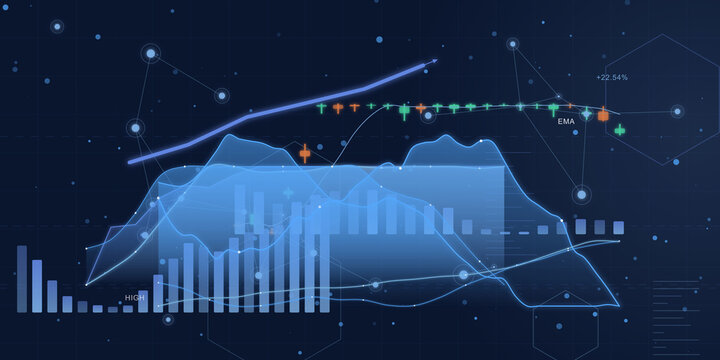 Financial stock market data visualization chart with digital trading dashboard