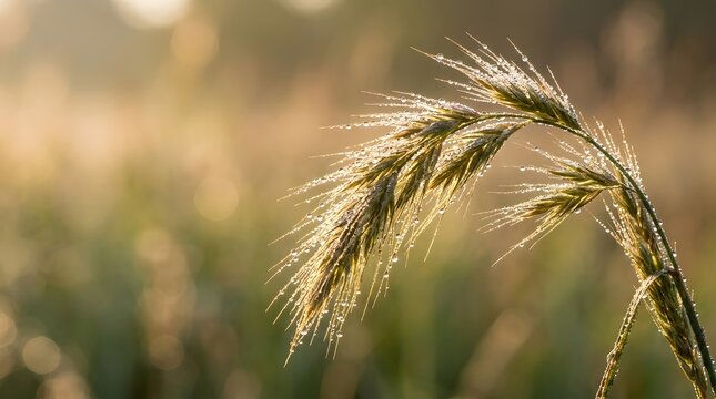 Close-up of wheat stalks in a sunlit field during golden hour.