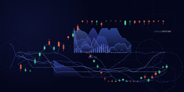 Financial stock market data visualization chart with neon digital pattern