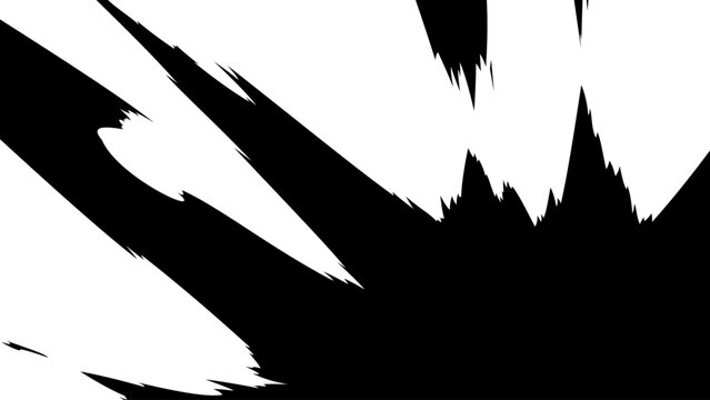 Abstract black and white manga background with bold sweeping brush strokes, sharp curved shapes and dramatic high contrast forms, creating a powerful dynamic comic action effect.