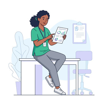 Professional Woman Analyzing Financial Data Presentation In Office Setting