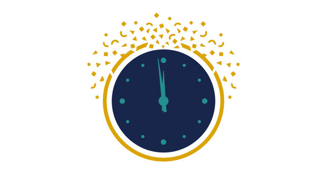 New Year, 2027 numbers, calendar, countdown concept clock with exploding confetti vector design