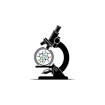 Abstract logo icon for microscope observation of microbes isolated on white background