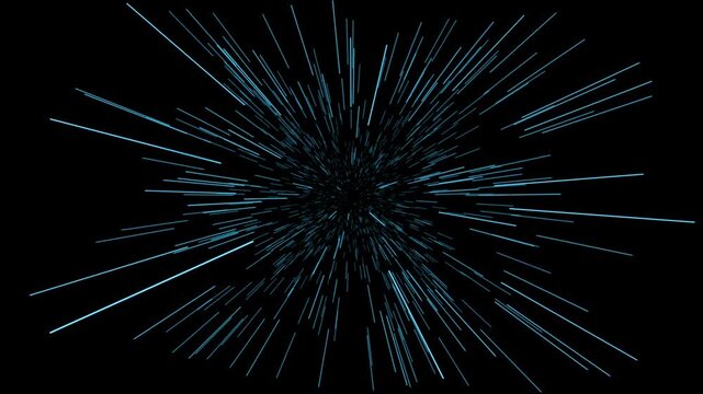 Blue light speed starburst effect lines in dark space background video loop