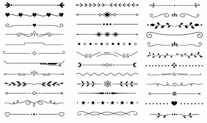 Border line, divider vector set, decorative floral ornamental elements design, swirl patterns vintage set graphic illustrations, embellishment isolated ar © Zimbunar