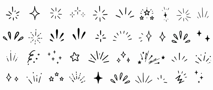 Doodle sparkle, starburst, radiant lines, dynamic sparkle pattern, doodle hand drawn vector illustration