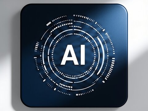 Ai none, in digital interface, with AI text, circular design, with digital texture, from a frontal view perspective, with blue