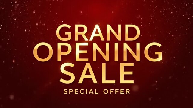 Glowing Golden Grand Opening Sale Special Offer Typography On Dark Red Sparkle Background perfect For Store Launch And Marketing Promos