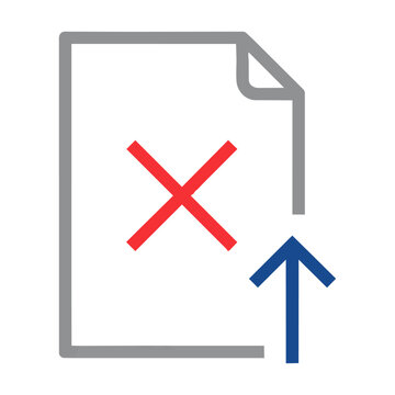Clean monoline icon of a document with a cross mark and an arrow, ideal for deletion, rejection, or redirection, user interface concept