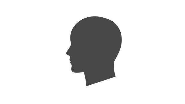 Black silhouette of a human head with a spinning gear inside on a white background. Representing mental processes and psychology.