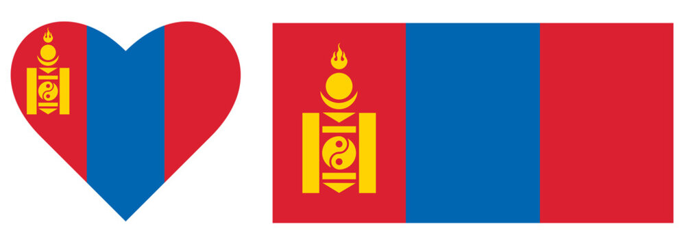 Mongolia flags variation. Flag of Mongolia in heart shape.