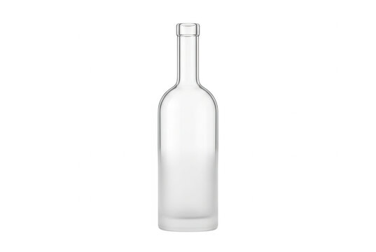 Une bouteille en verre transparent vide au design classique, isol&eacute;e sur un fond blanc pur, id&eacute;ale pour des projets de design, des pr&eacute;sentations de produits, du packaging ou des besoins publicitaires.
