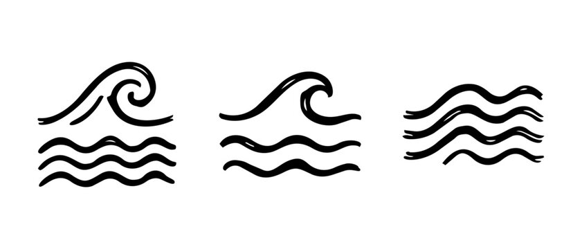 Hand Drawn Sea Wave Line Art