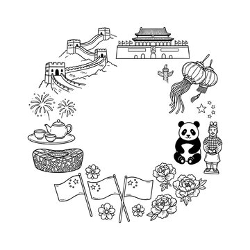 Hand Drawn China Landmarks Culture Doodle Wreath Frame