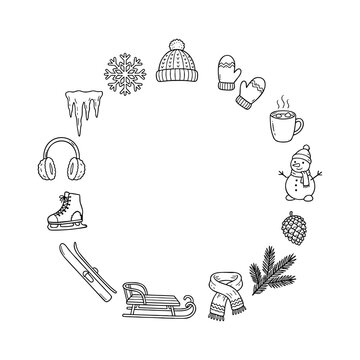 Hand Drawn Winter Season Doodle Wreath