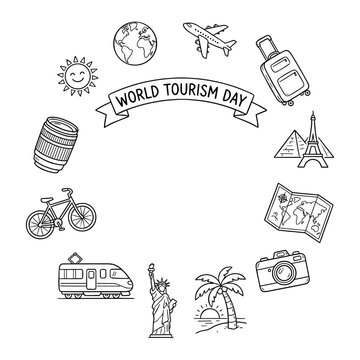 World Tourism Day Travel Holiday Doodle Wreath Frame