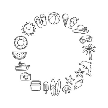 Hand Drawn Summer Beach Doodle Frame